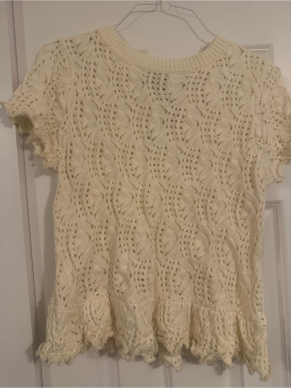 Aqua Cream Open-Knit Short Sleeve Top
